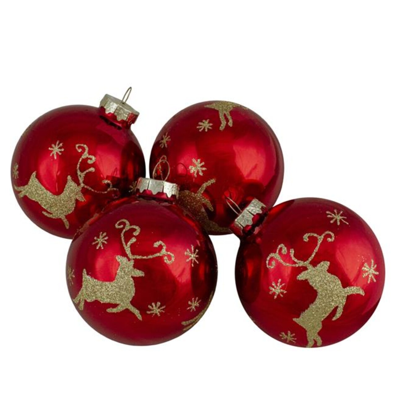 NorthLight 34313365 3.25 in. Deer Glass Ball Christmas Ornaments, Red &#x26; Gold - Set of 4